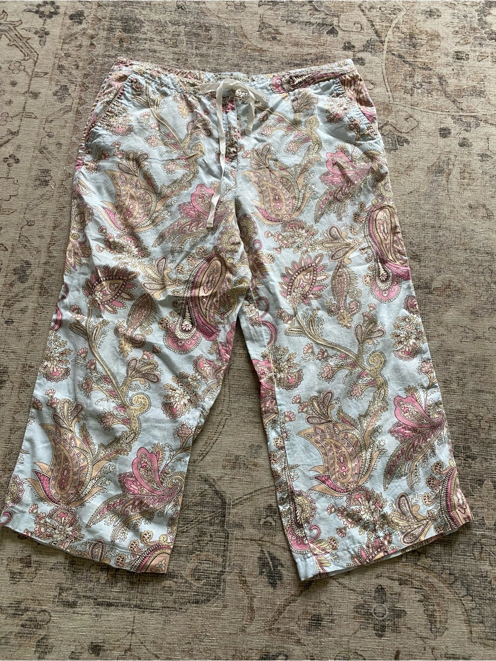Paisley Print Drawstring Lounge Pants in Pink and Cream